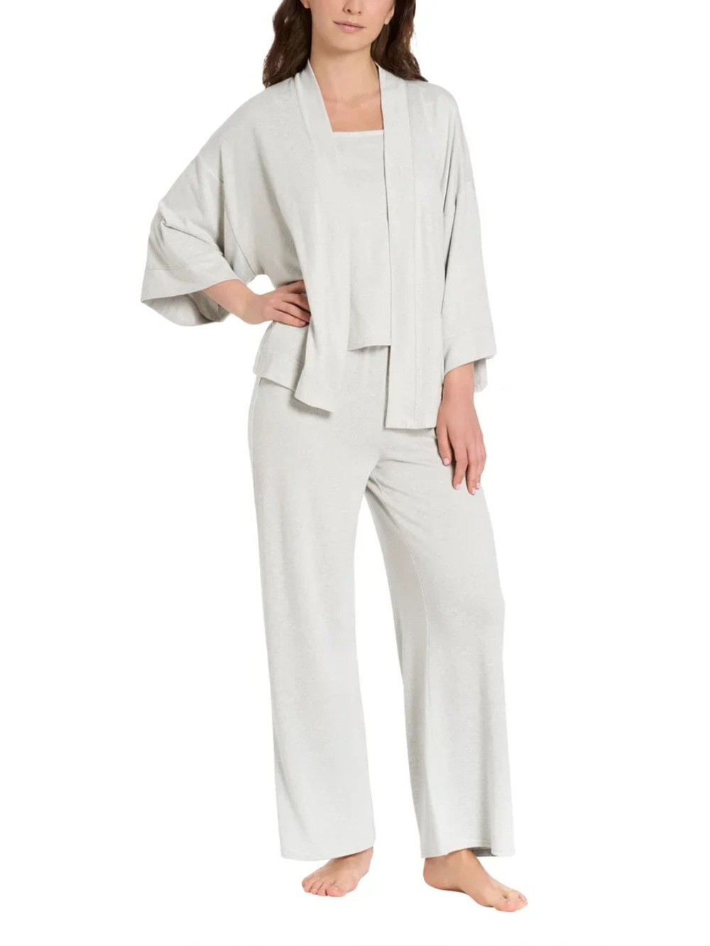 Lemon Super Cozy 3 Piece Cotton Pajama Set in Gray Size S